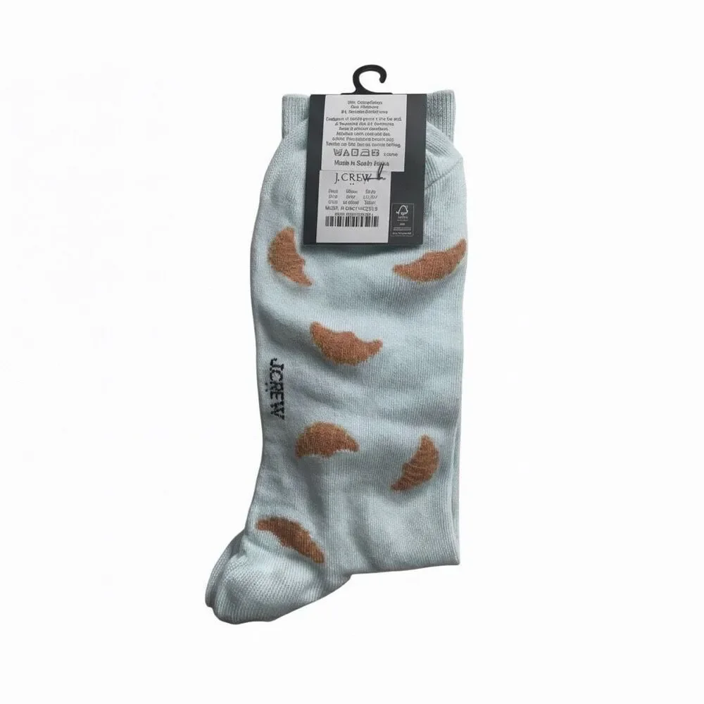 J.Crew Croissant Socks Men’s Novelty Food Print Blue NWT Gift Bakery Aesthetic